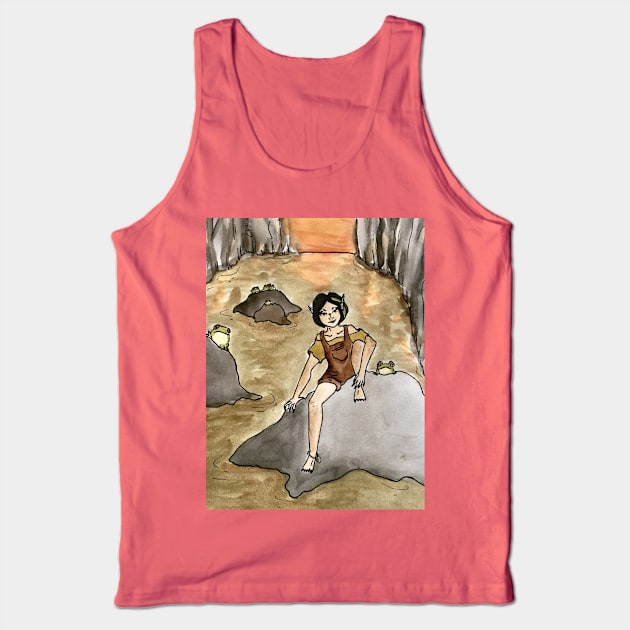 Goblincore Girl: Froggy Sunset Swamp Scene Tank Top by TheDoodlemancer